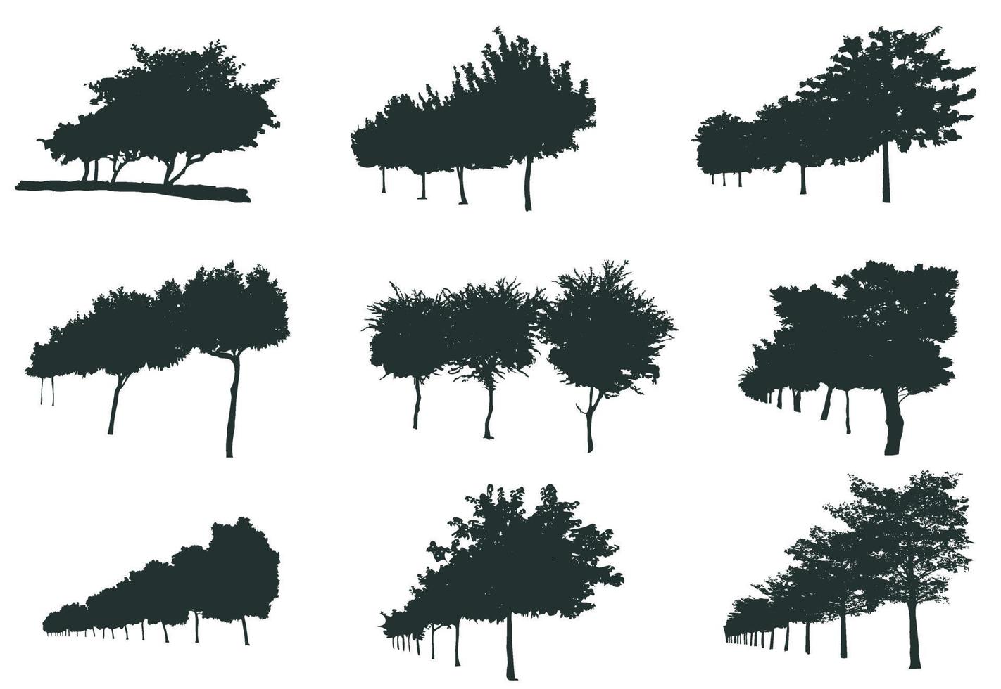 conjunto de siluetas de árboles forestales vector