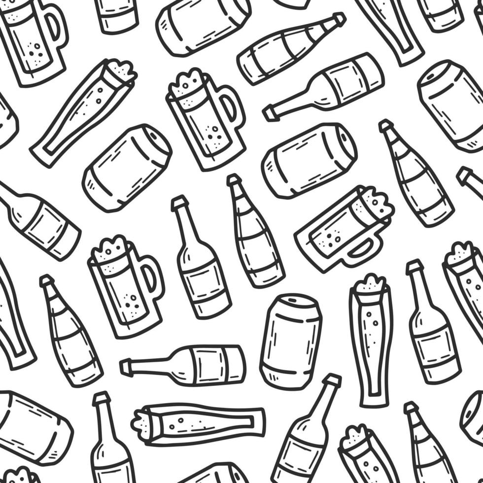 Beer doodle vector seamless pattern