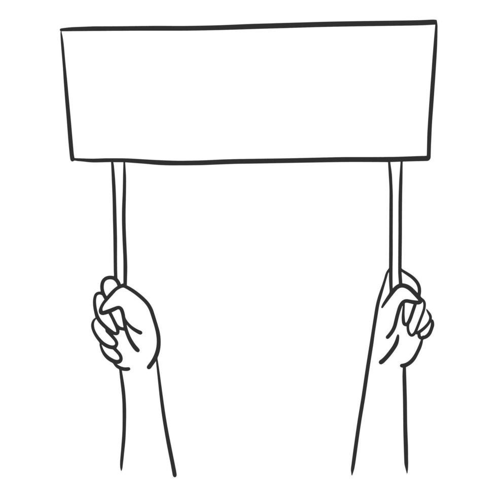 Both hands holding a banner doodle vector illustration