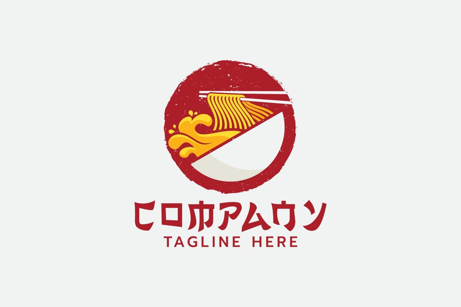 logotipo de ramen con un tazón de ramen con salsa derramada vector