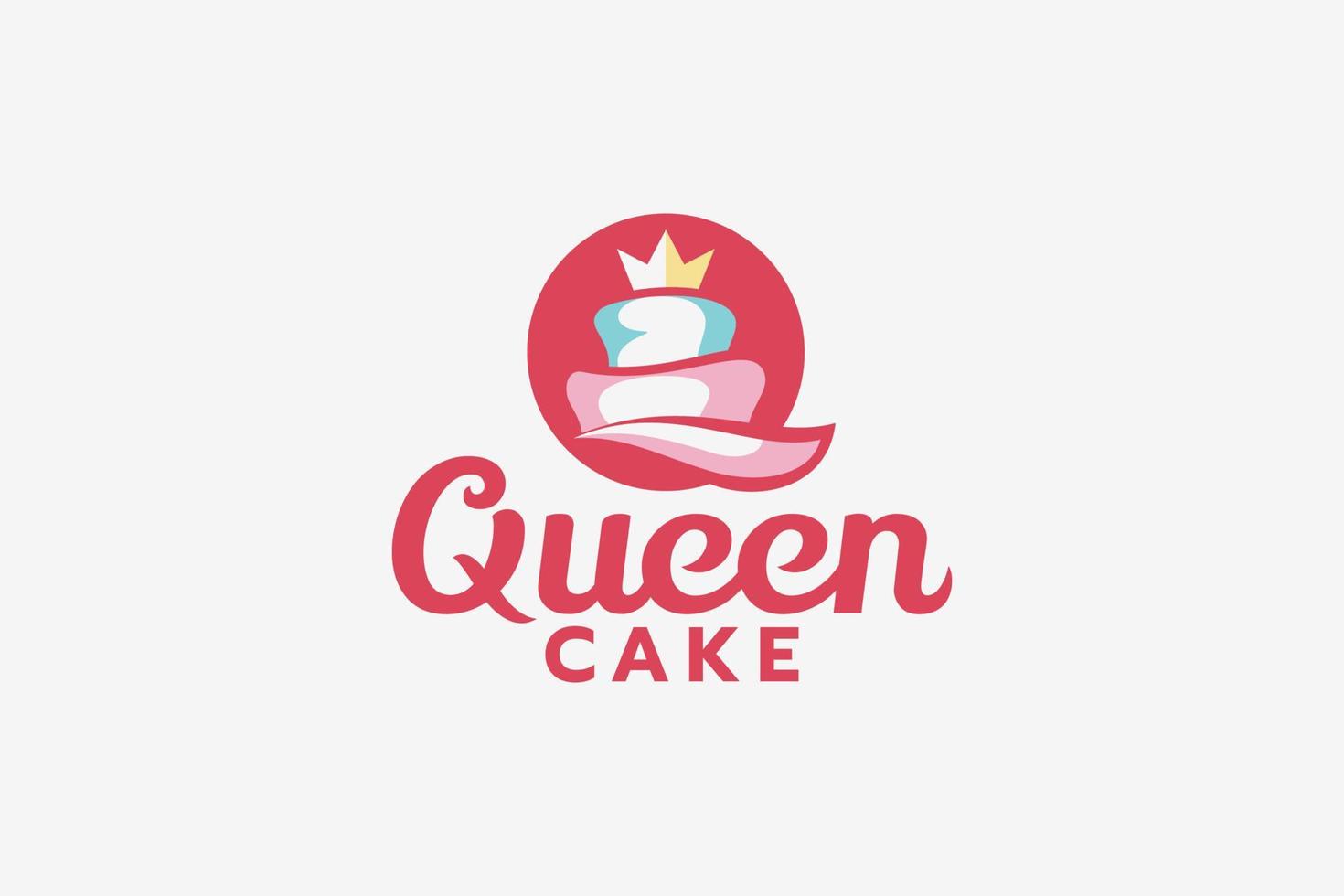 queen cake logo with a combination of a cake, crown, and letter Q. vector