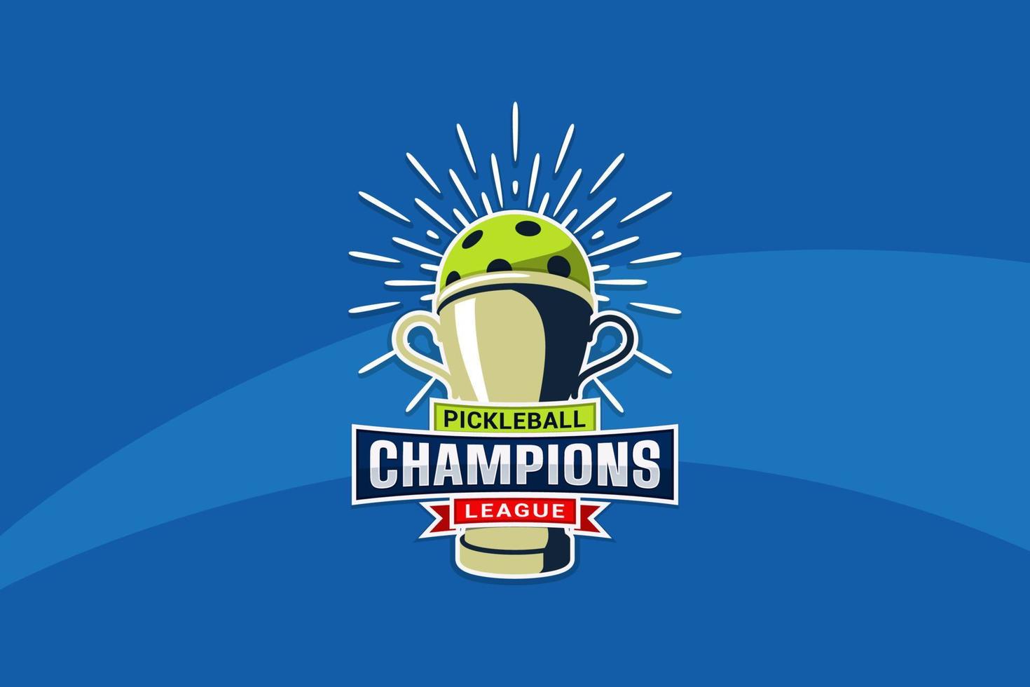 logotipo de la liga de campeones de pickleball con una combinación de trofeo, pelota y chispas. vector