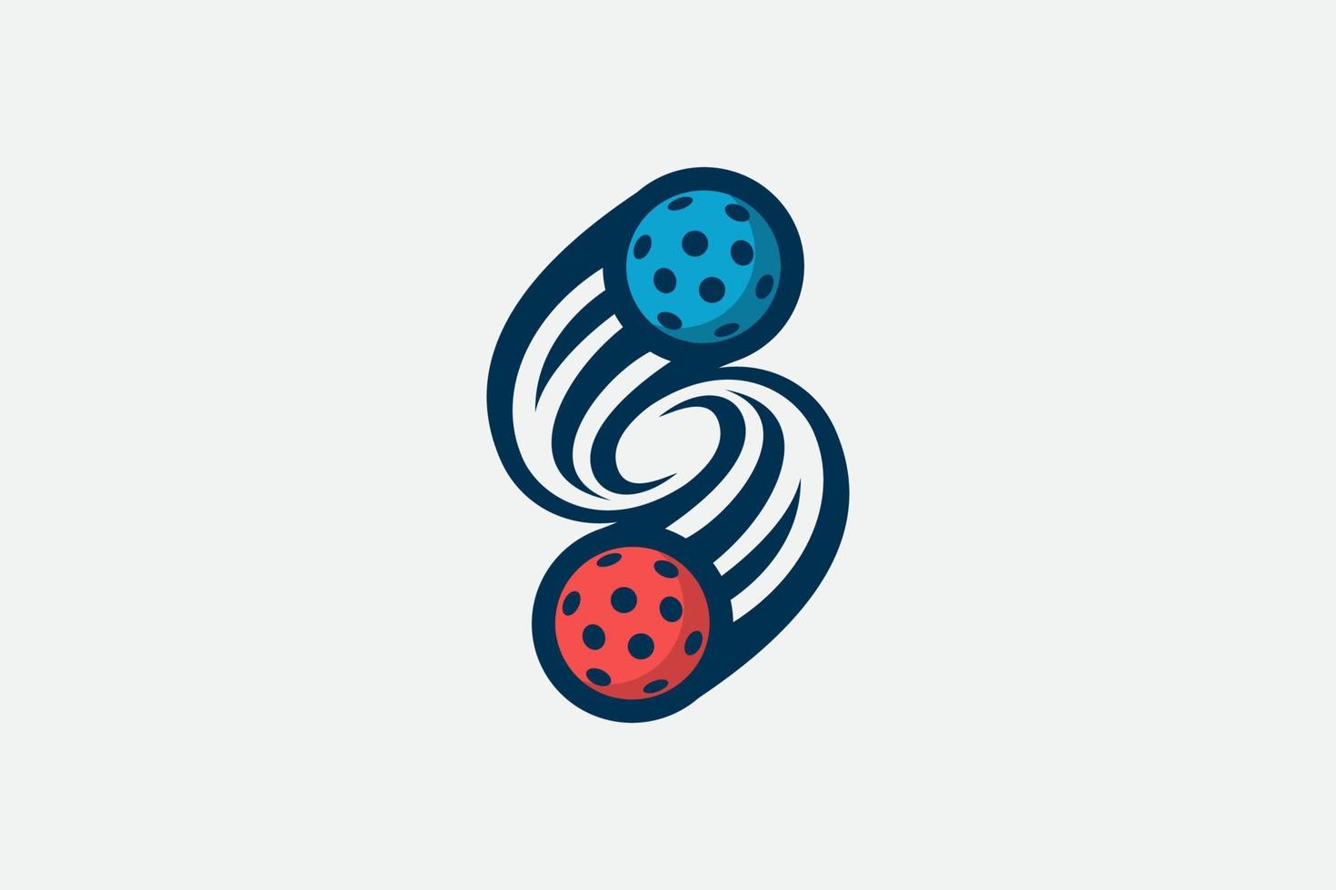 Letter S pickleball logo with a combination of two moving balls to form the letter S. vector