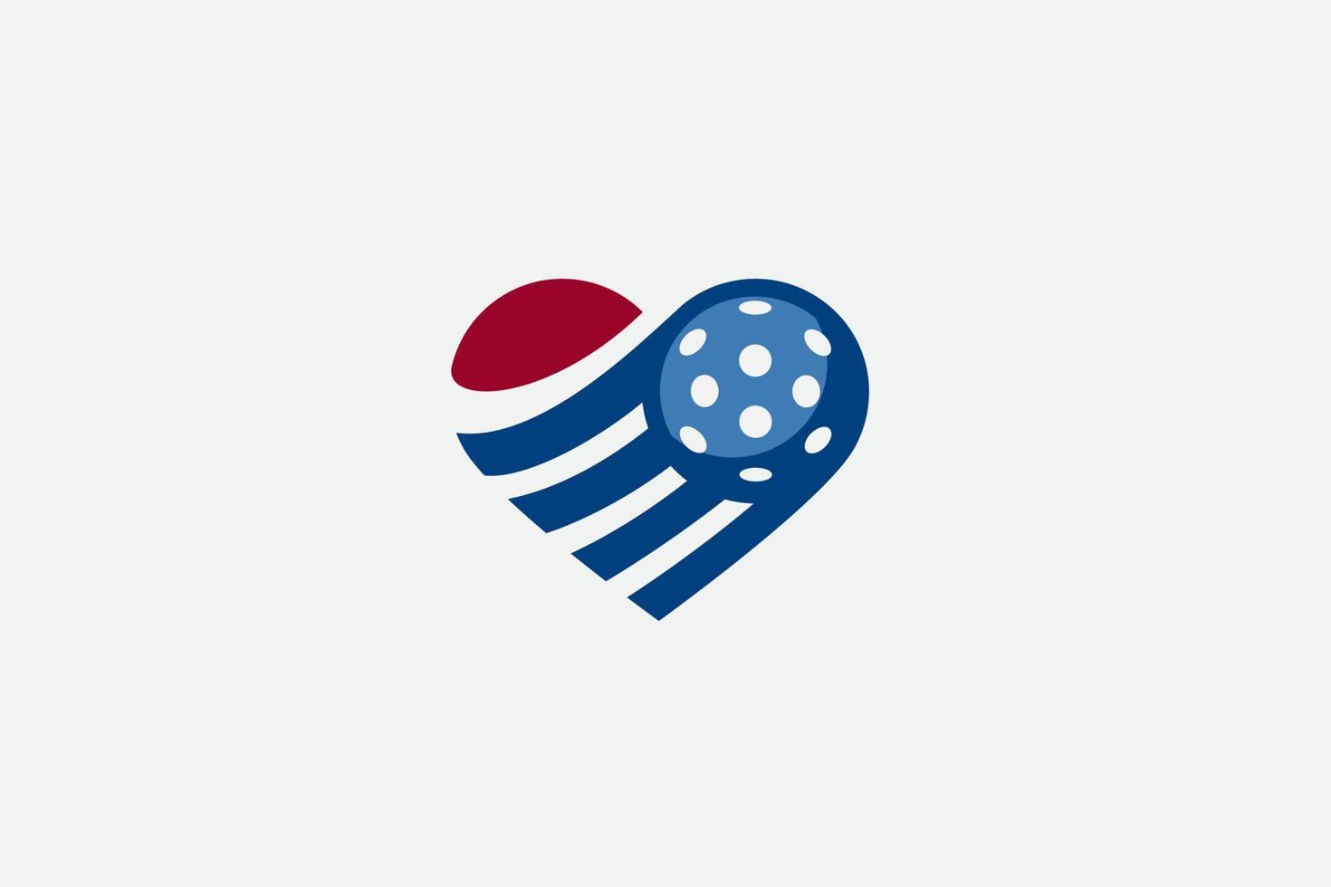 Logotipo de amante de pickleball con una combinación de corazón y pickleball en movimiento. vector