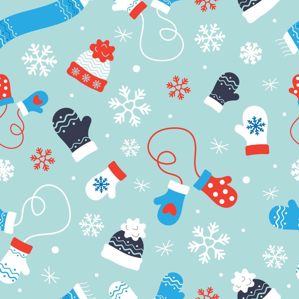 acogedor año nuevo y navidad de patrones sin fisuras. papel de regalo. accesorios de ropa de invierno, ilustración vectorial. concepto de vacaciones de invierno. vector