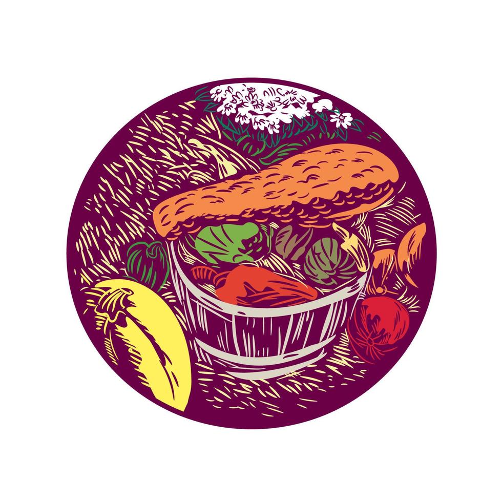 Winter Squash Pumpkin Oval Woodcut vector