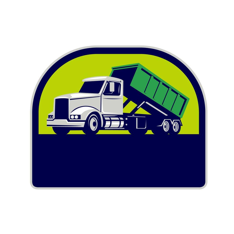 Roll-Off Truck Side Up Half Circle Retro vector