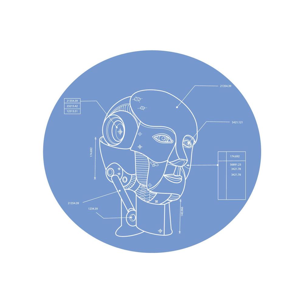 Robot Head Technical Drawing vector