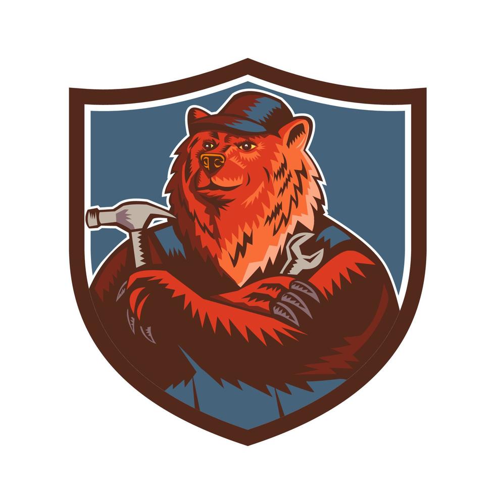 Russian Bear Builder Handyman Crest Woodcut vector