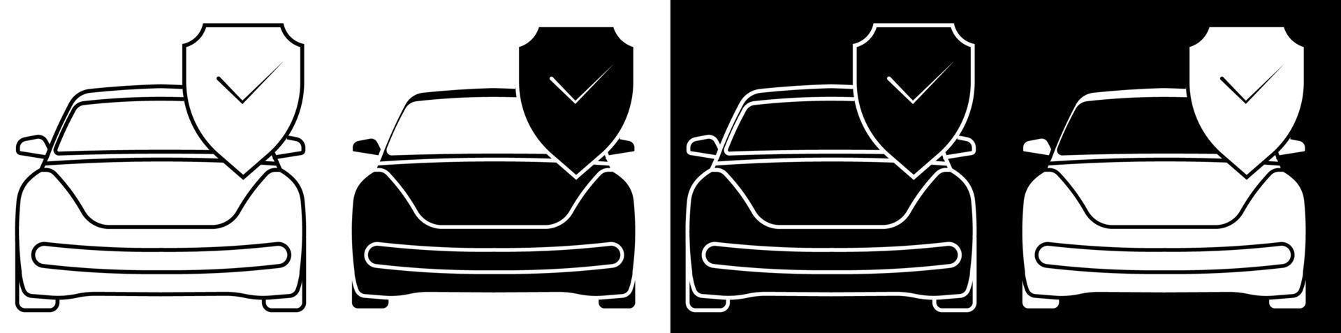 car insurance icons, property. Car is protected by shield. Property insurance. Vector