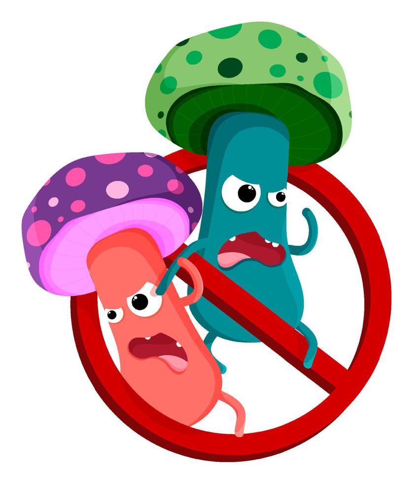 Evil hallucinogenic mushrooms are banned. Prohibited herbal preparations. Marijuana, cannabis. Cartoon vector