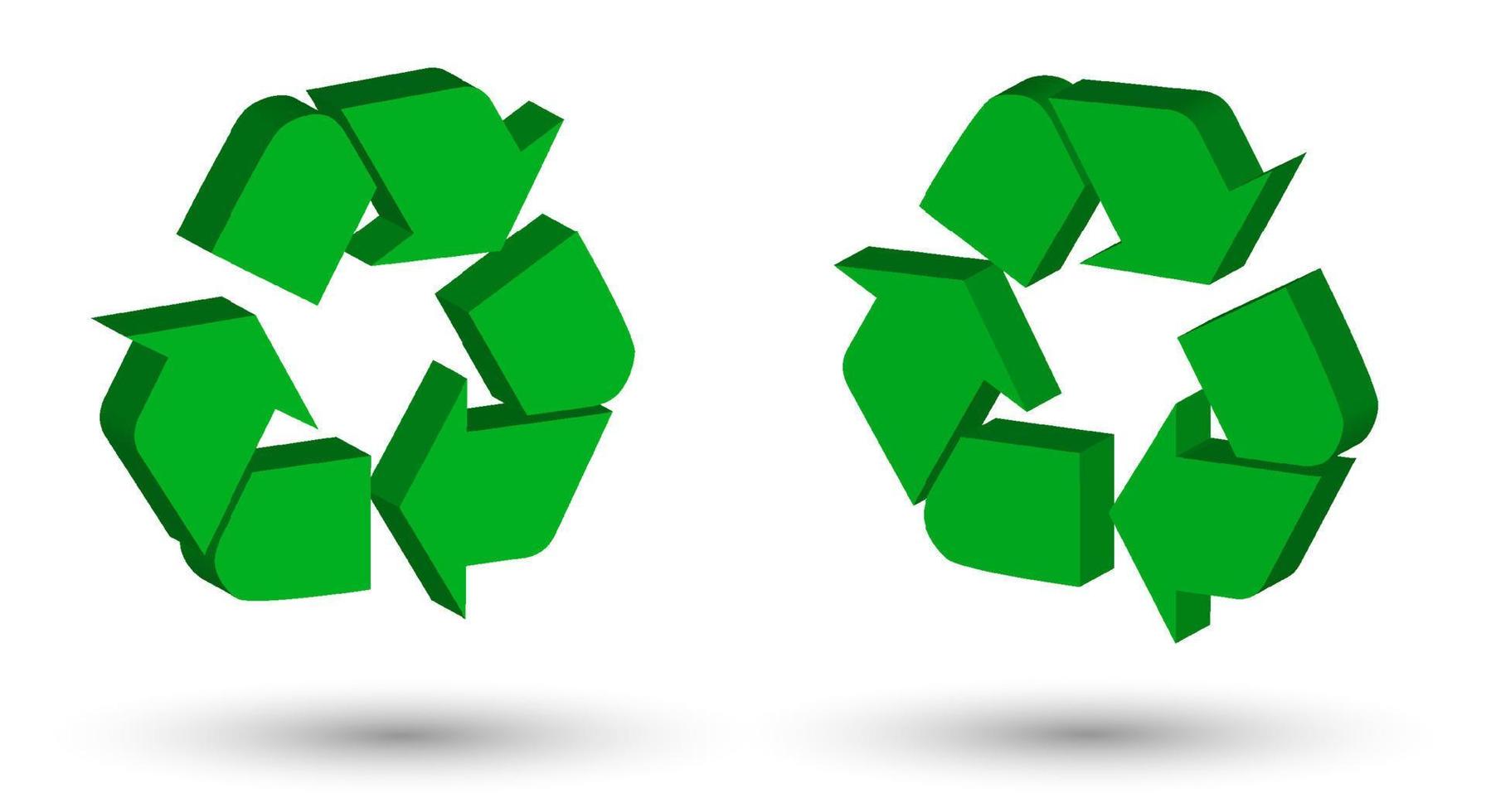 3d arrow signs for recycling waste, used raw materials. Caring for the environment. Green modern technologies. Isolated vector on white background