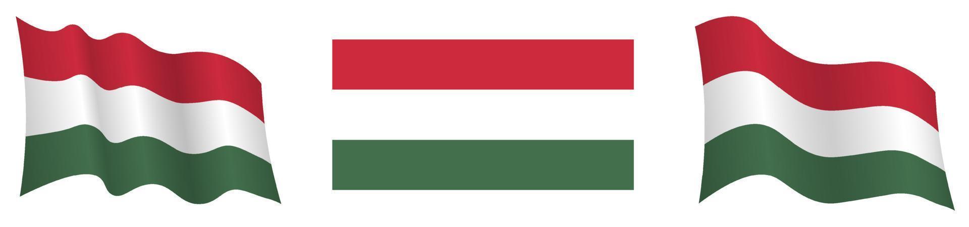 flag of hungary in static position and in motion, developing in wind in exact colors and sizes, on white background vector