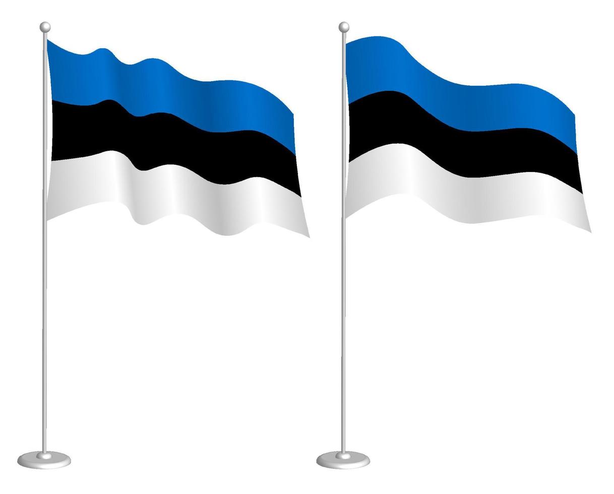 Estonian flag on flagpole waving in the wind. Holiday design element. Checkpoint for map symbols. Isolated vector on white background