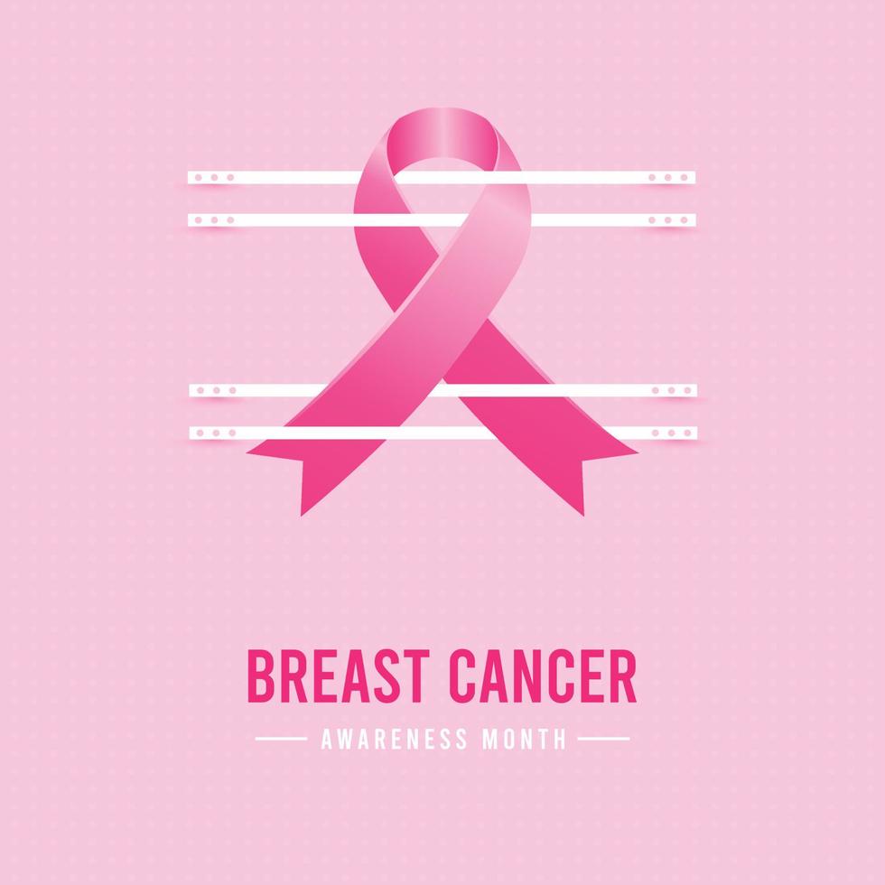 Breast cancer awareness month background design with realistic pink silk ribbon vector