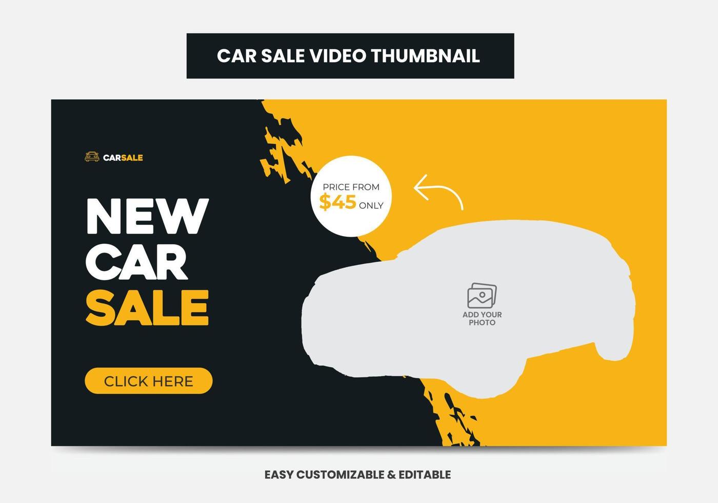 Miniatura de video de promoción de venta de automóviles y banner web. Miniatura de video de redes sociales del servicio de alquiler de autos vector