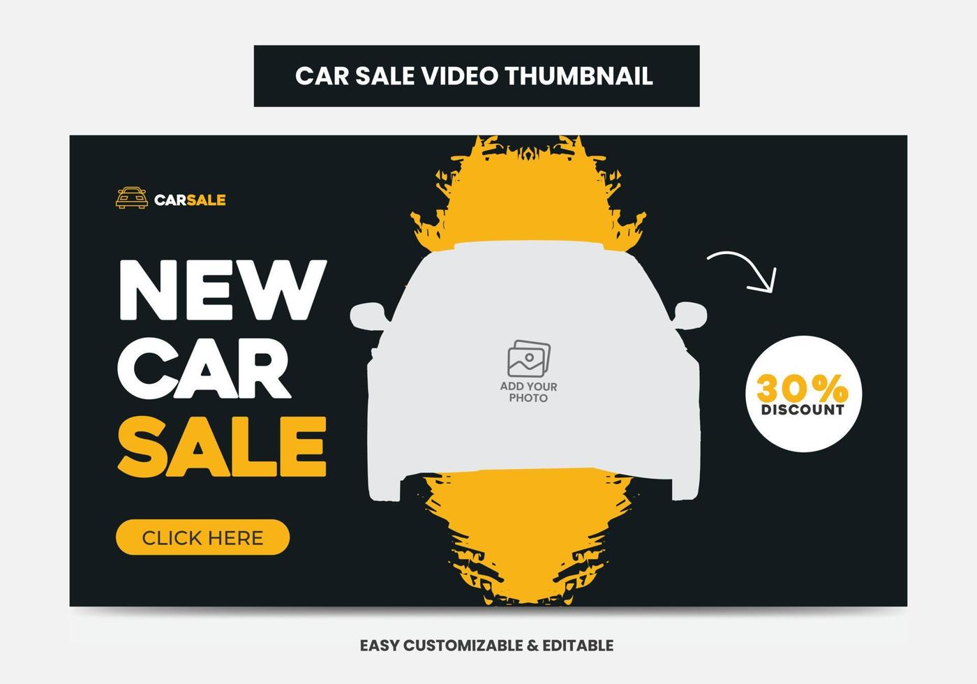 Miniatura de video de promoción de venta de automóviles y banner web. Miniatura de video de redes sociales del servicio de alquiler de autos vector