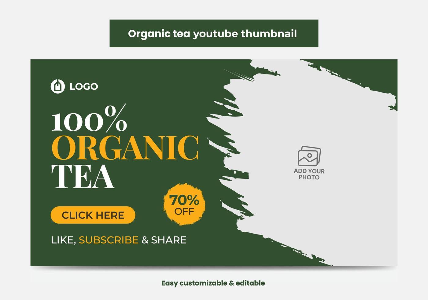 Organic tea video thumbnail and web banner design template. Tea company video thumbnail design vector