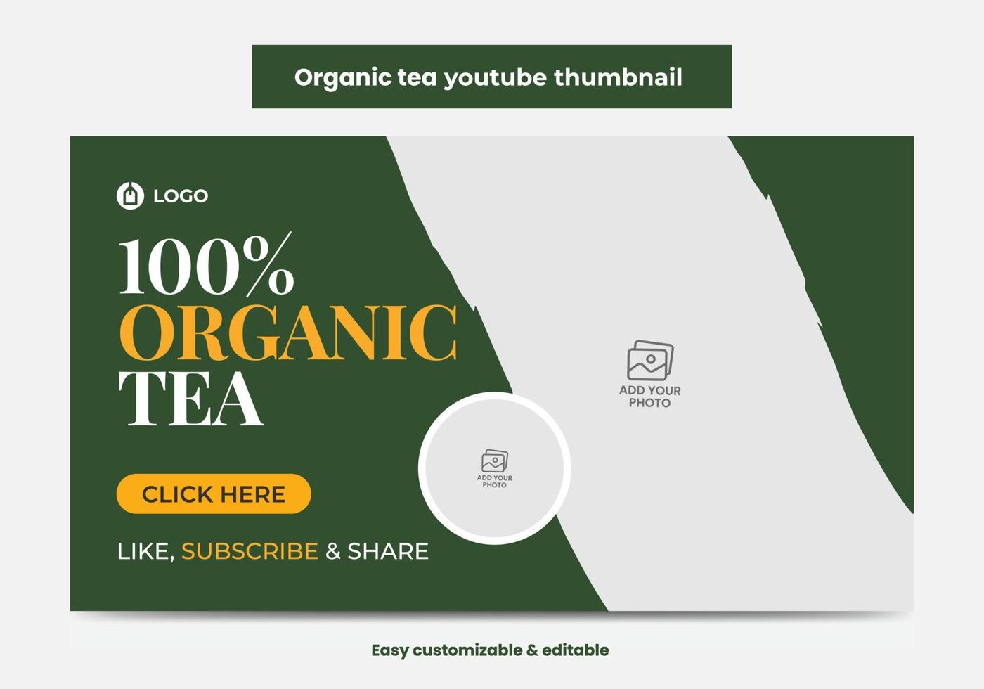 Miniatura de video de té orgánico y plantilla de diseño de banner web. diseño de miniaturas de video de la compañía de té vector