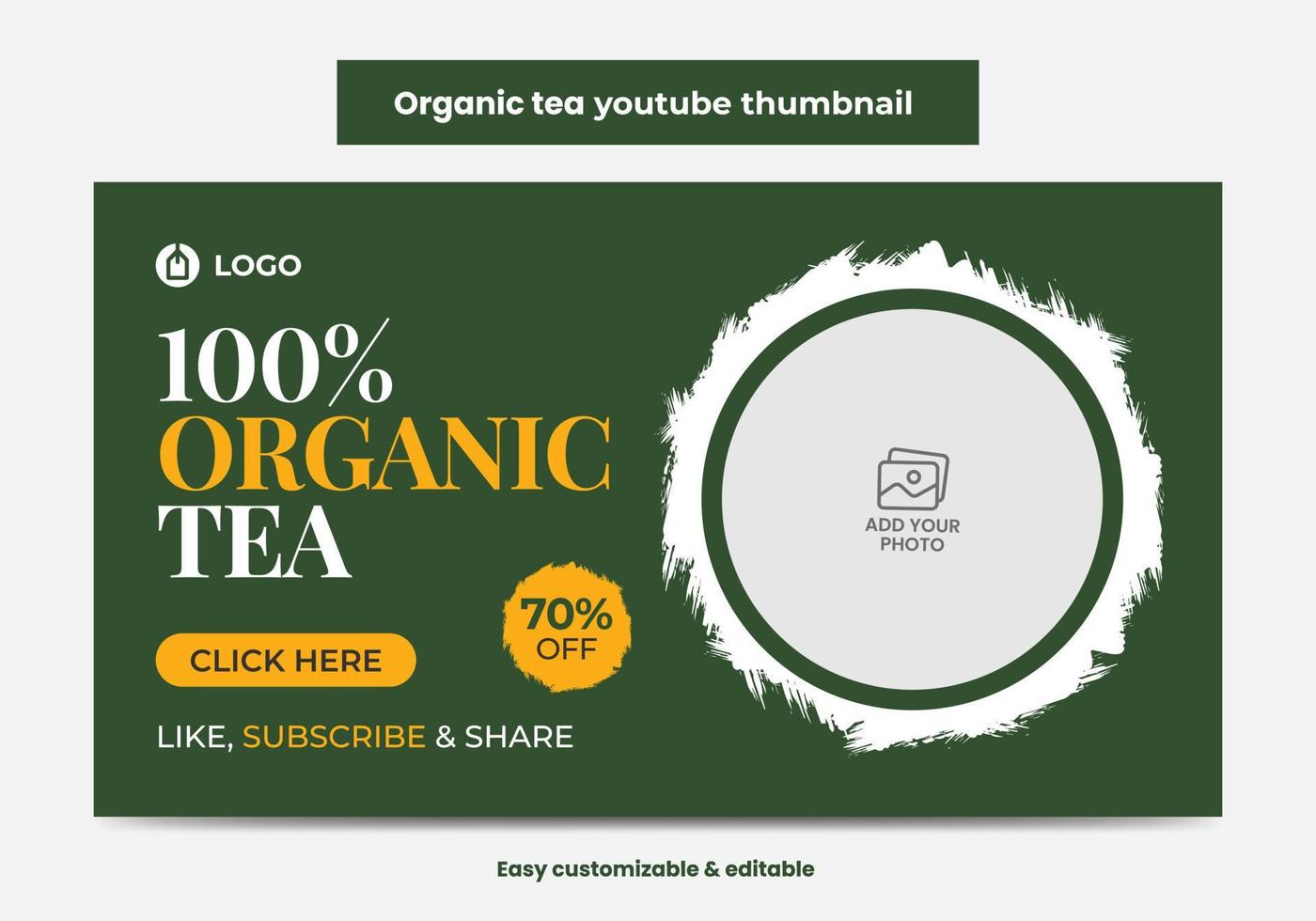Organic tea video thumbnail and web banner design template. Tea company video thumbnail design vector