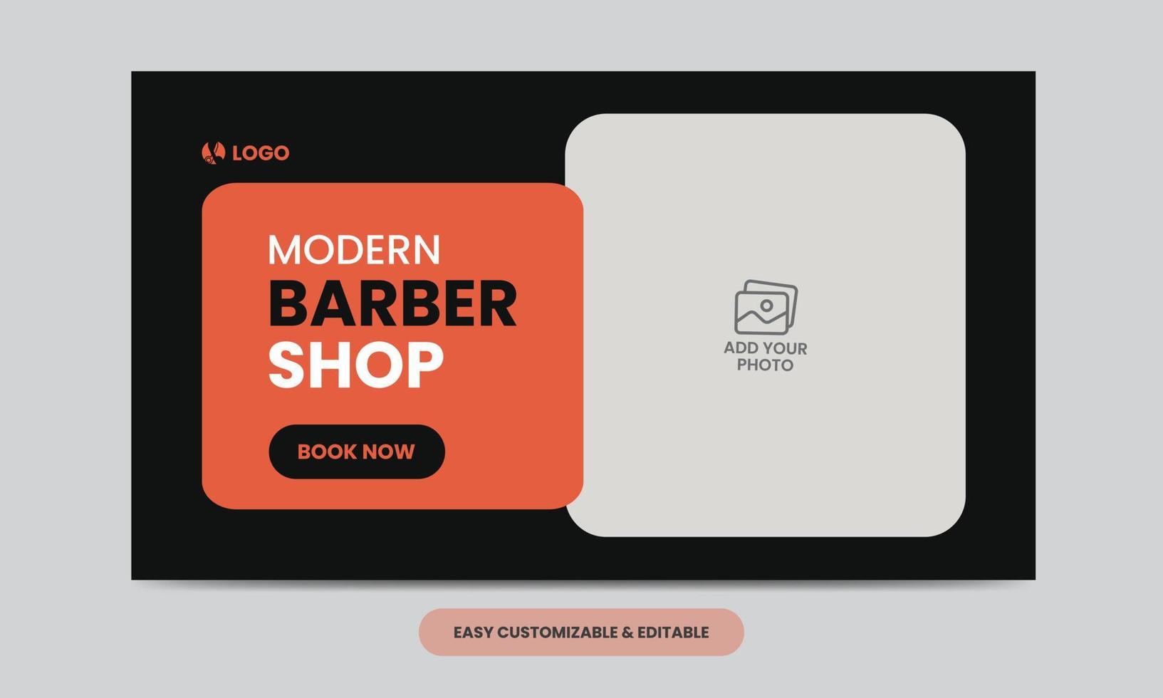 Modern barber shop video thumbnail template. Editable salon web banner template vector