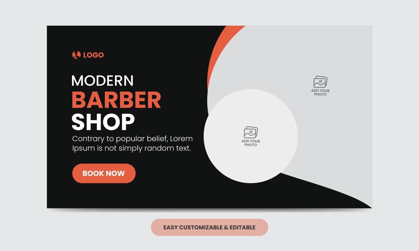 Modern barber shop video thumbnail template. Editable salon web banner template vector