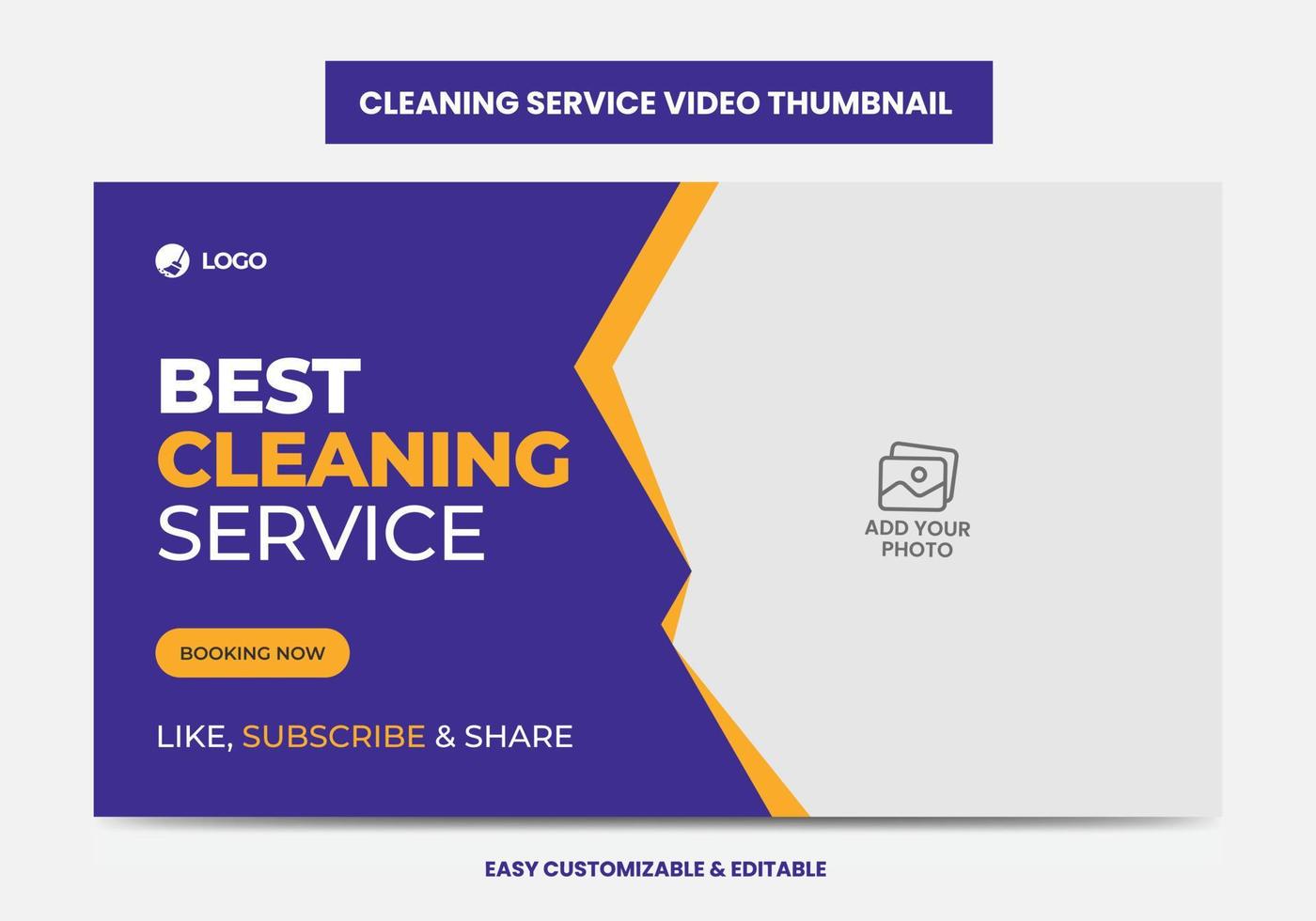 Cleaning service company video thumbnail and web banner design template. Home, office, hotel, restaurant, garden cleaning video thumbnail desgin vector