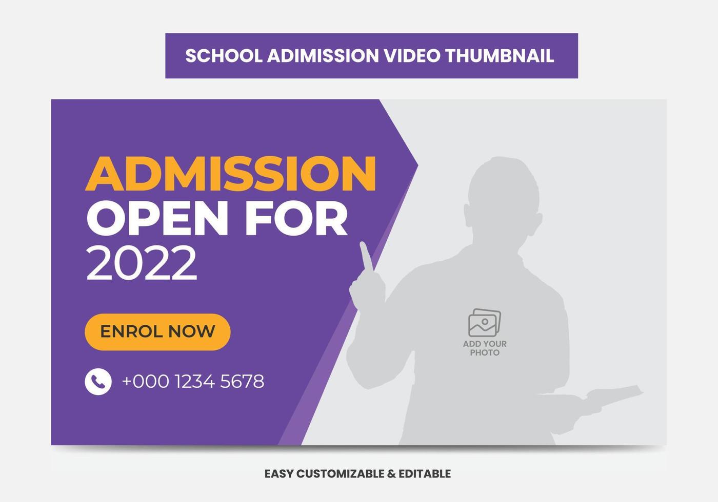 Miniatura de video de educación escolar de admisión junior y banner web. miniatura de video de admisión a la escuela vector