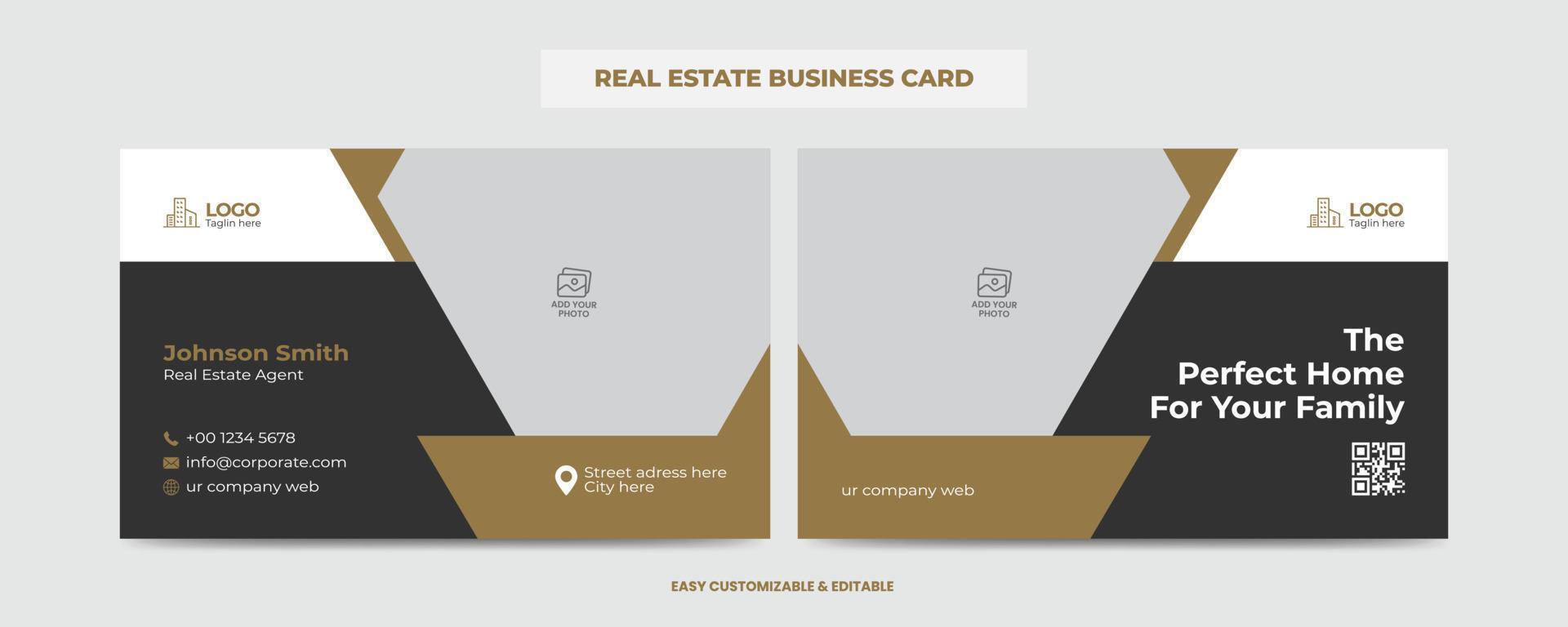 Real Estate Agent and Construction Business Card Template. Creative Real Estate Business card. Modern Home Visiting Card. Name Card Template vector