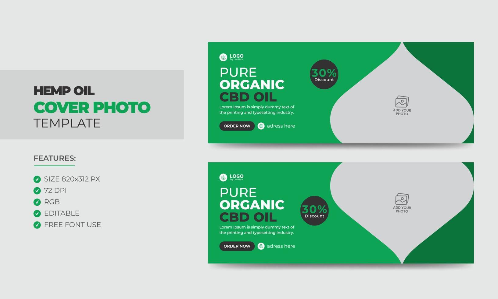 Hemp or CBD product social media cover photo design. Modern cannabis sativa product sale business promotion web banner template vector