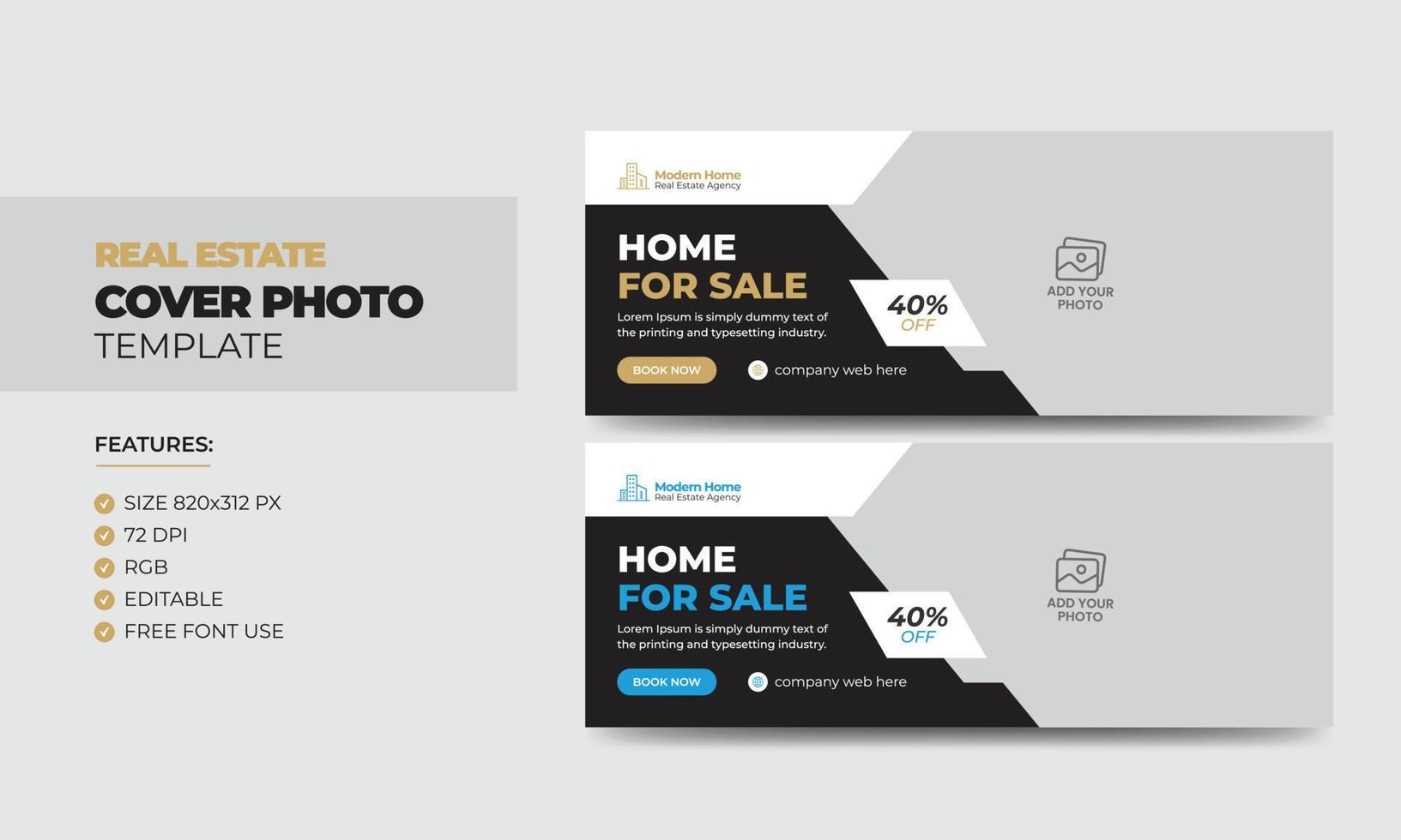 Modern home real estate agency social media cover photo banner template vector
