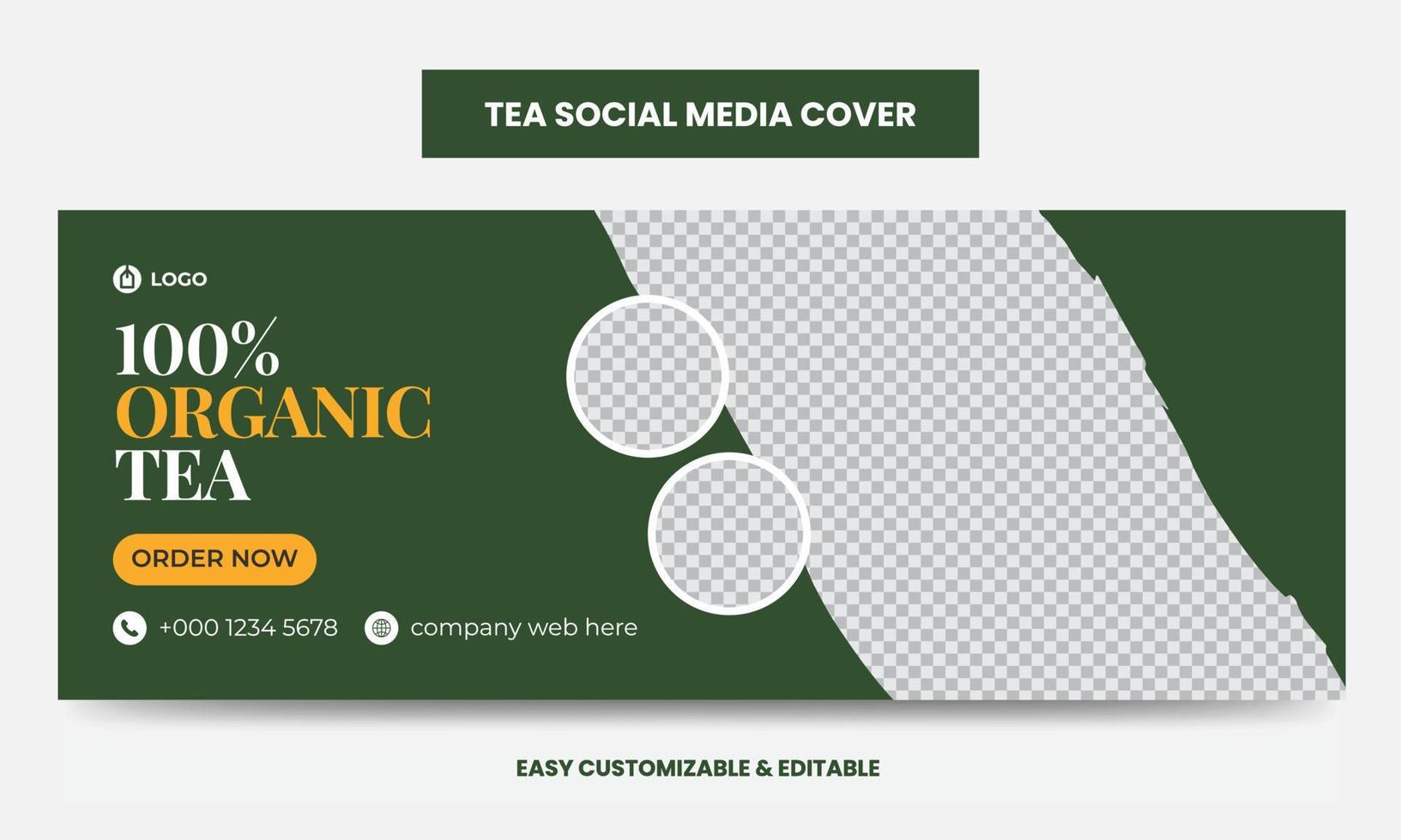 Organic tea company social media cover photo design template. Tea timeline web banner template vector