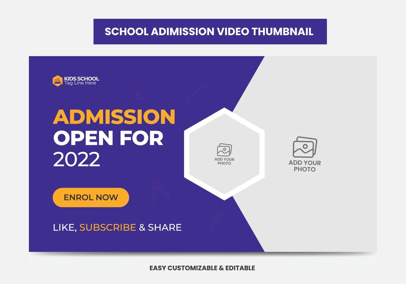 Junior admission school education video thumbnail and web banner. School admission video thumbnail vector