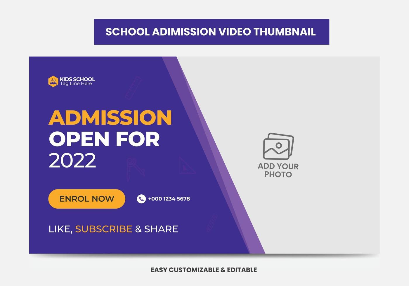 Junior admission school education video thumbnail and web banner. School admission video thumbnail vector