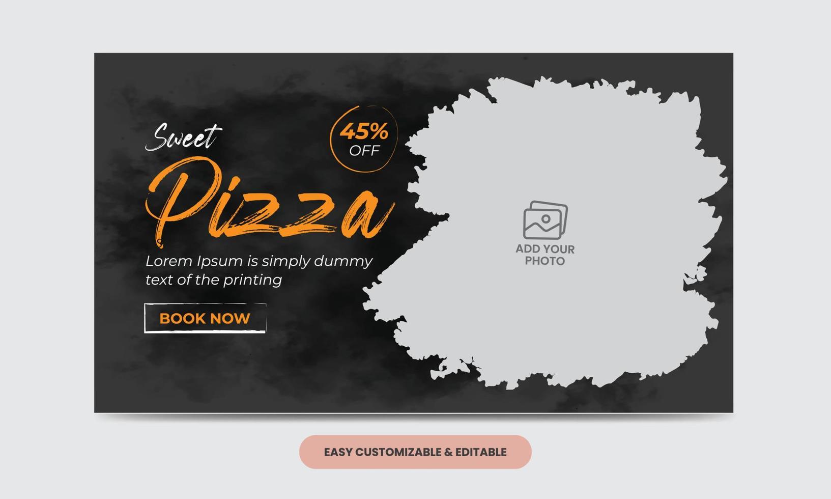 plantilla de portada de miniatura de video de pizza de comida deliciosa. banner web de video de pizza vector