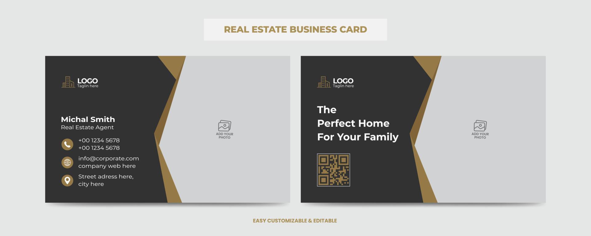 Real Estate Agent and Construction Business Card Template. Creative Real Estate Business card. Modern Home Visiting Card. Name Card Template vector