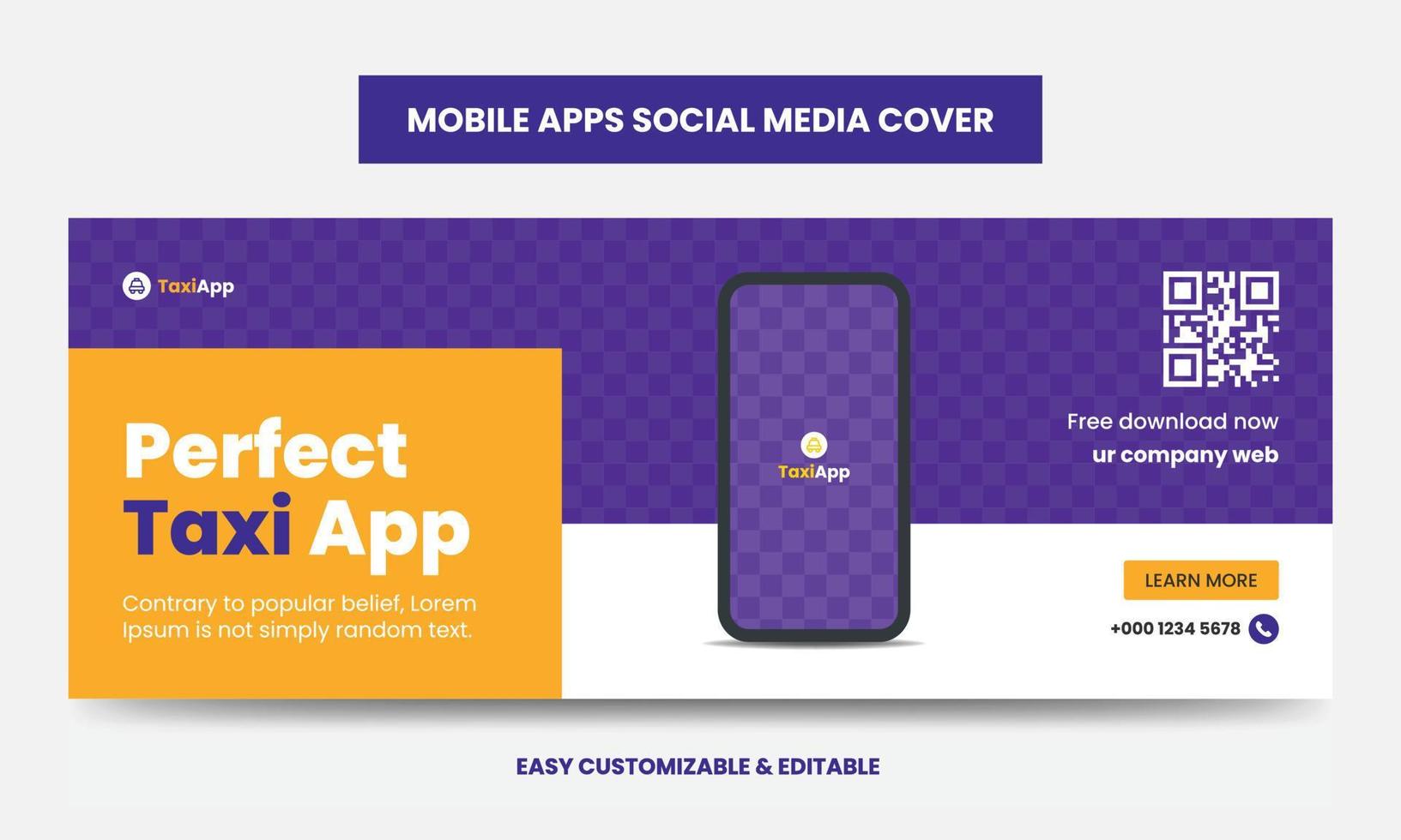 Mobile app marketing social media cover photo template. Taxi app social media timeline web banner vector