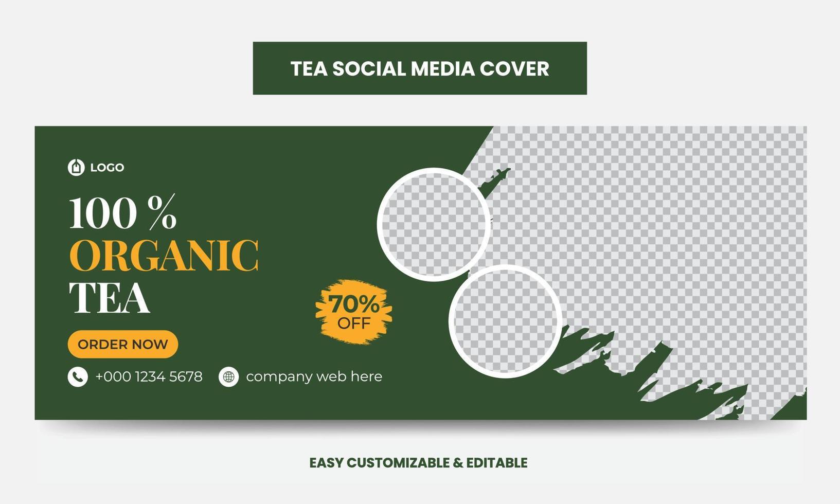 Organic tea company social media cover photo design template. Tea timeline web banner template vector