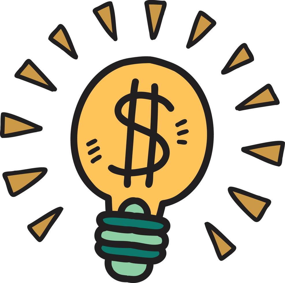 Hand Drawn light bulb and money illustration vector