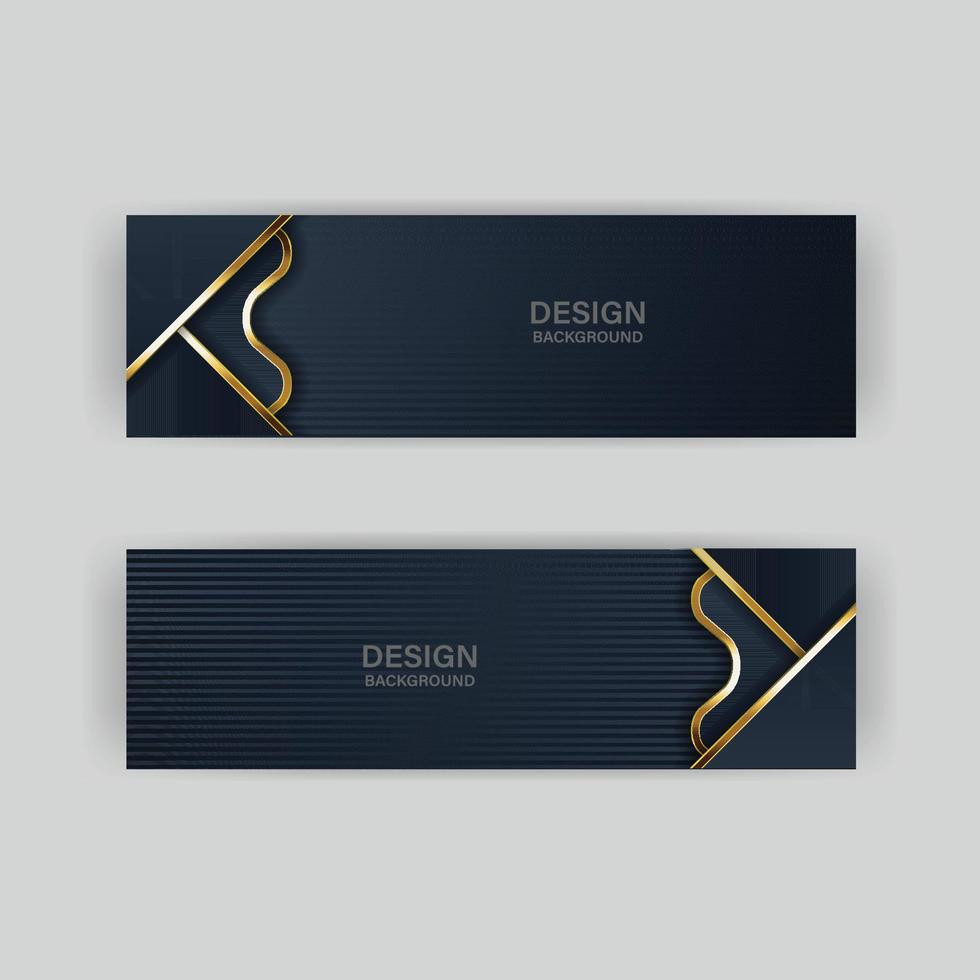 Luxury dark navy background with golden lines and abstract shape. Vector graphic illustration