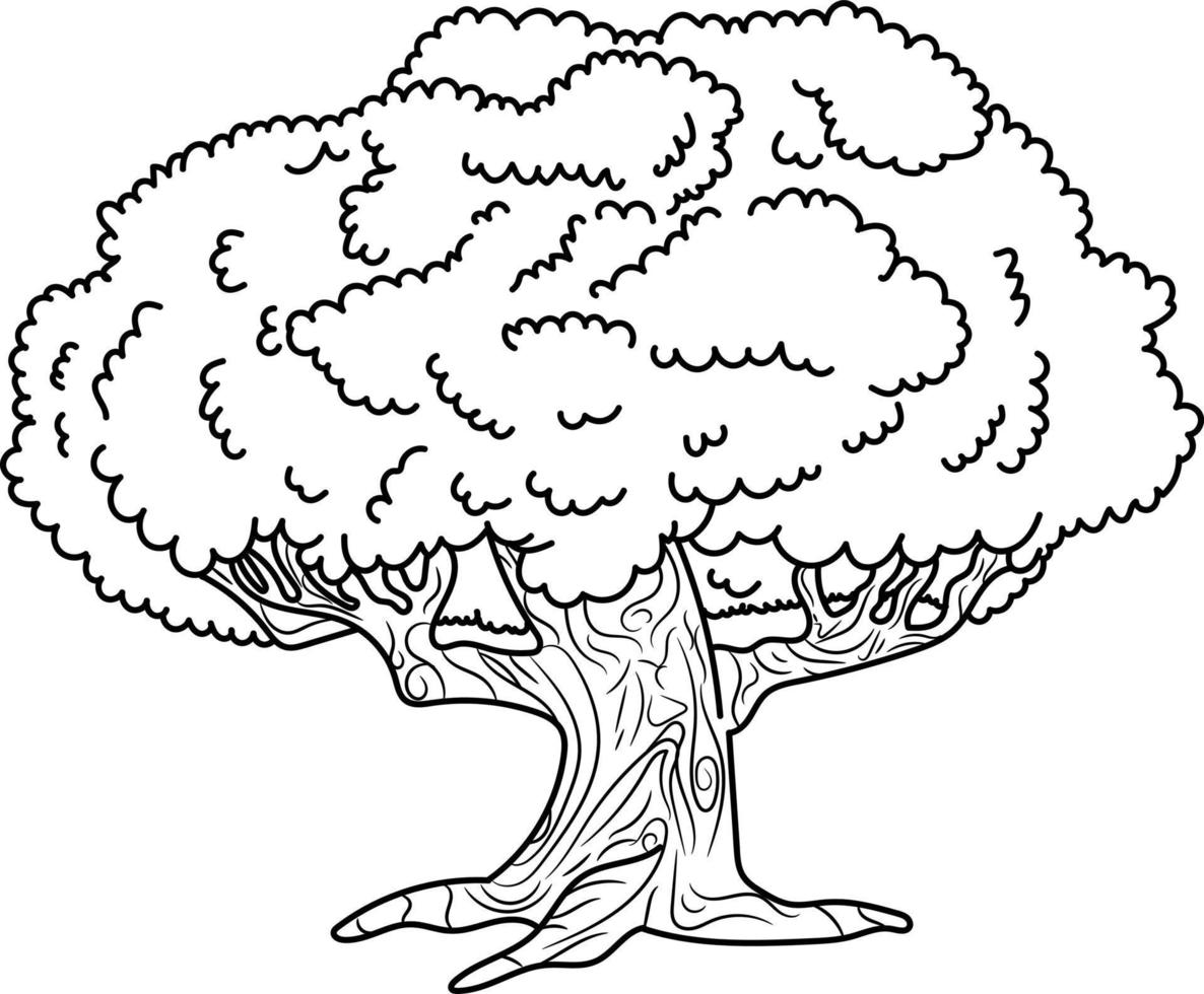 árbol delineado, ilustración de página para colorear vector