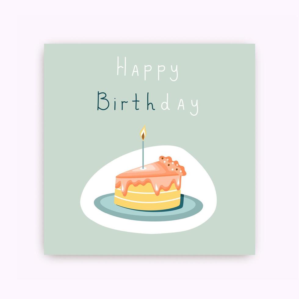 Set of happy birthday postcards. Birthday cake with candles. Hand Drawn illustration. vector