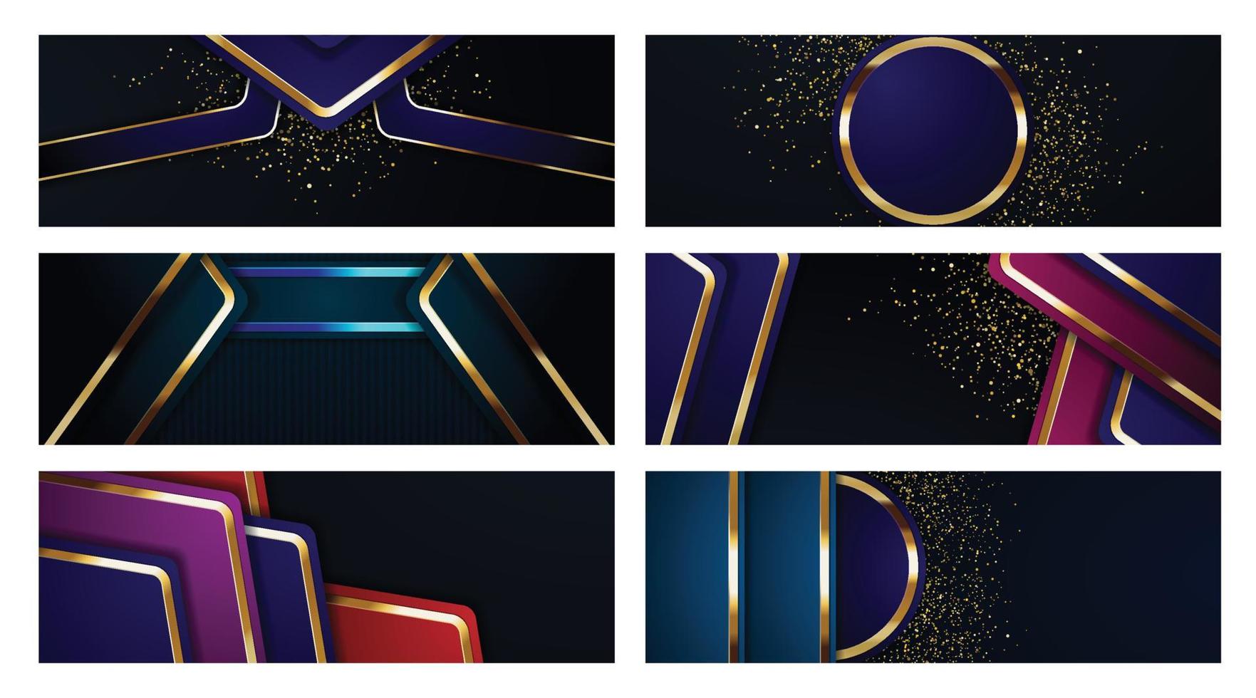 Luxury dark navy background with golden lines and abstract shape. Vector graphic illustration