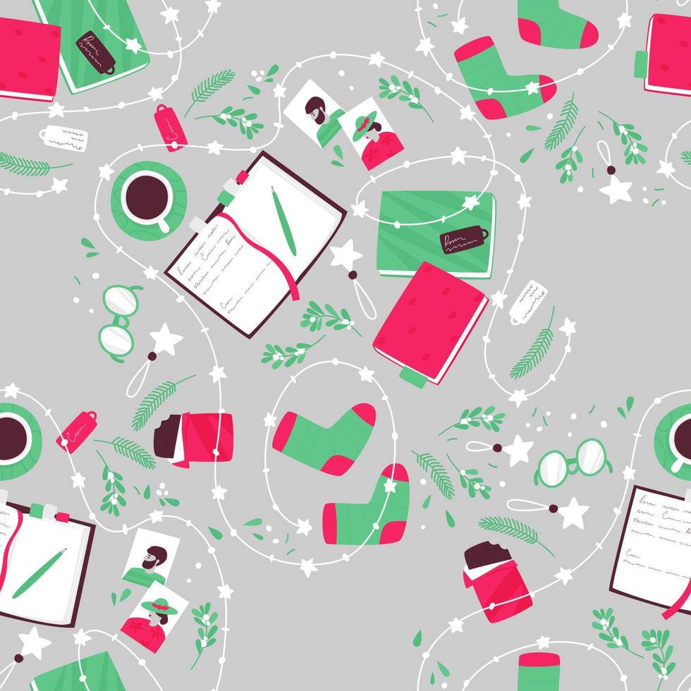 Seamless pattern with the theme of coziness and comfort in the winter season vector