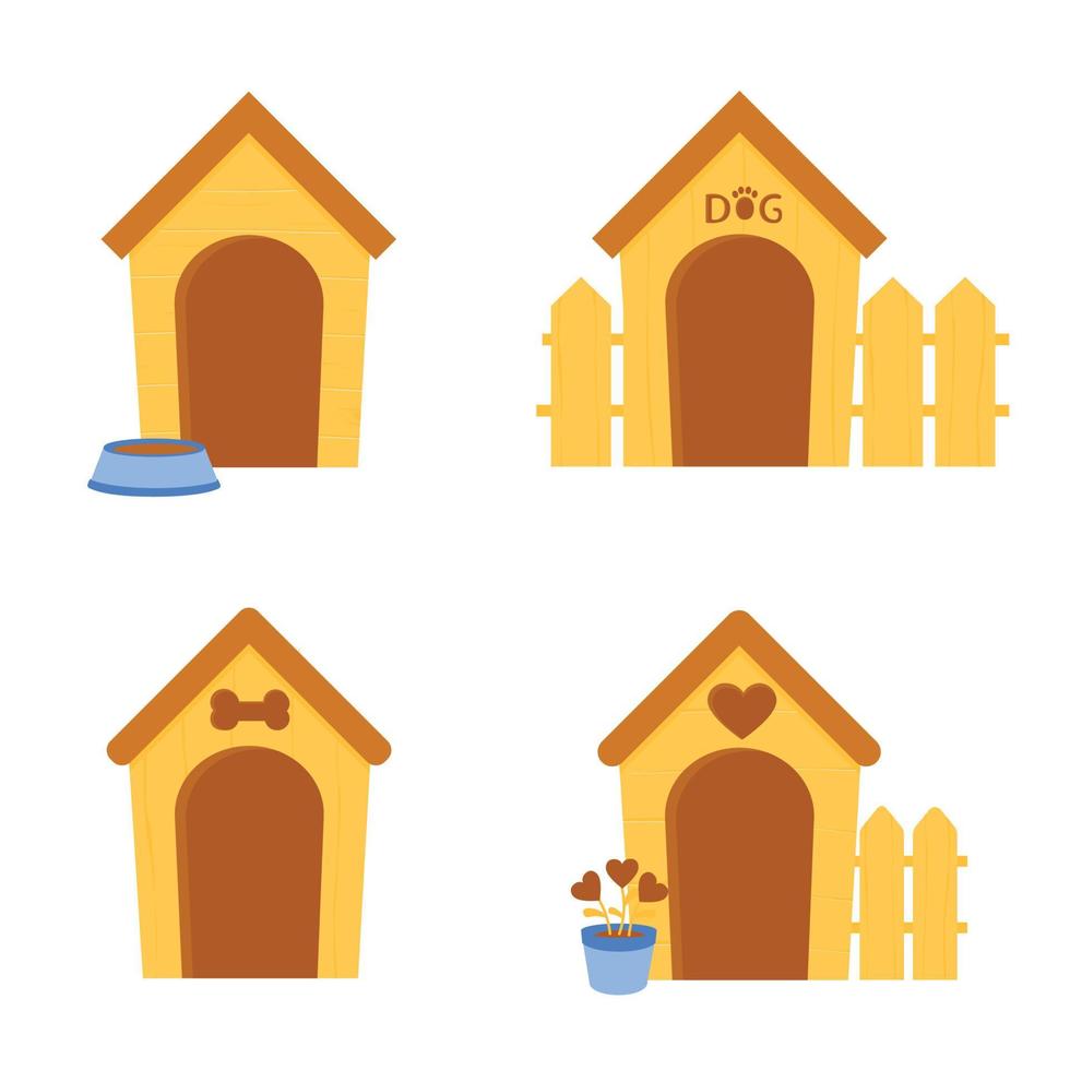 A kennel, a house for a puppy. Cabin. Pet. Food. Vector stock illustration. Isolated on a white background.