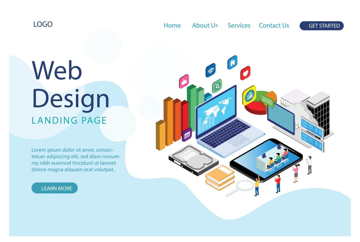 Modern flat design isometric concept of Cloud Technology for banner and website. Landing page template. Data center, software solutions to share informations on digital network. Vector illustration.