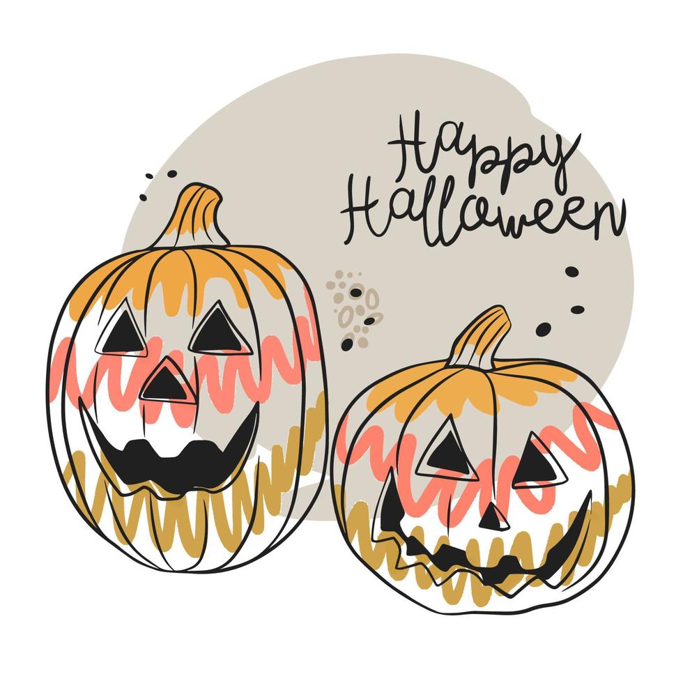 Happy Halloween, handwritten quotes, cute illustration with pumpkins