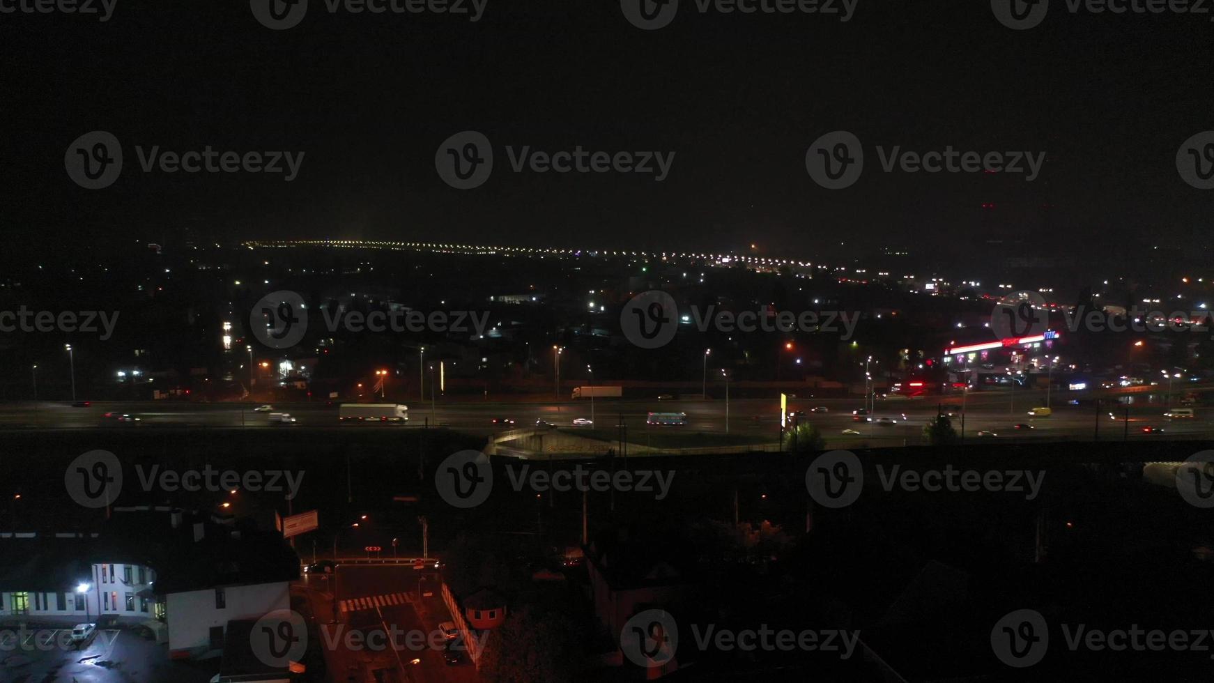 Aerial view of highway in the city at night. photo