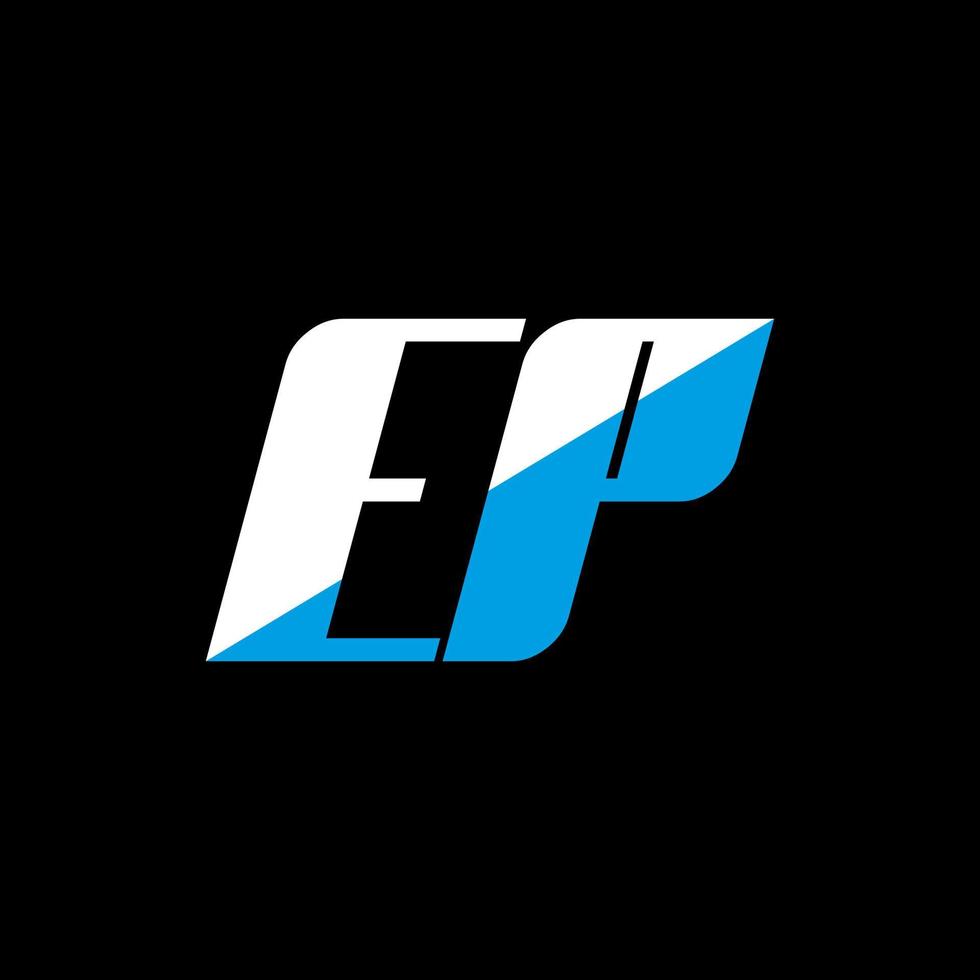 EP letter logo design on black background. EP creative initials letter logo concept. ep icon design. EP white and blue letter icon design on black background. E P vector