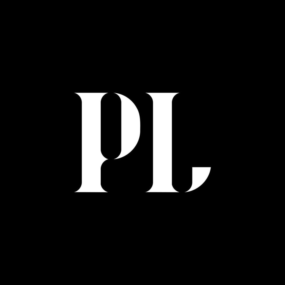 PL P L letter logo design. Initial letter PL uppercase monogram logo white color. PL logo, P L design. PL, P L vector